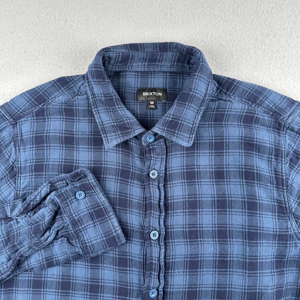 Brixton Flannel Shirt Mens Medium Blue Plaid Long Sleeve Button Down Cotton